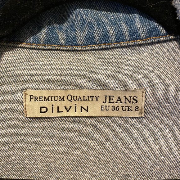 Dilvin Embroidered Denim Jacket with Back Slogan Size 4 / 36 / S - Picture 6 of 6